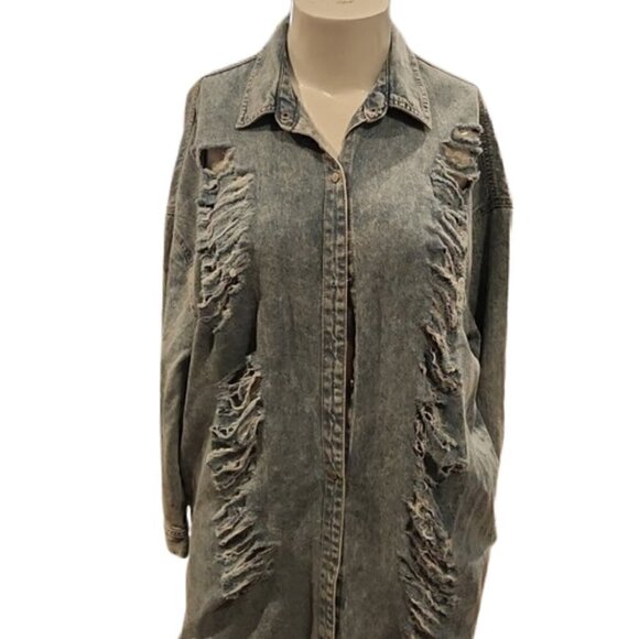 [Highway Jeans] Distressed Ripped Long Denim Dress - Size L - Picture 4 of 14